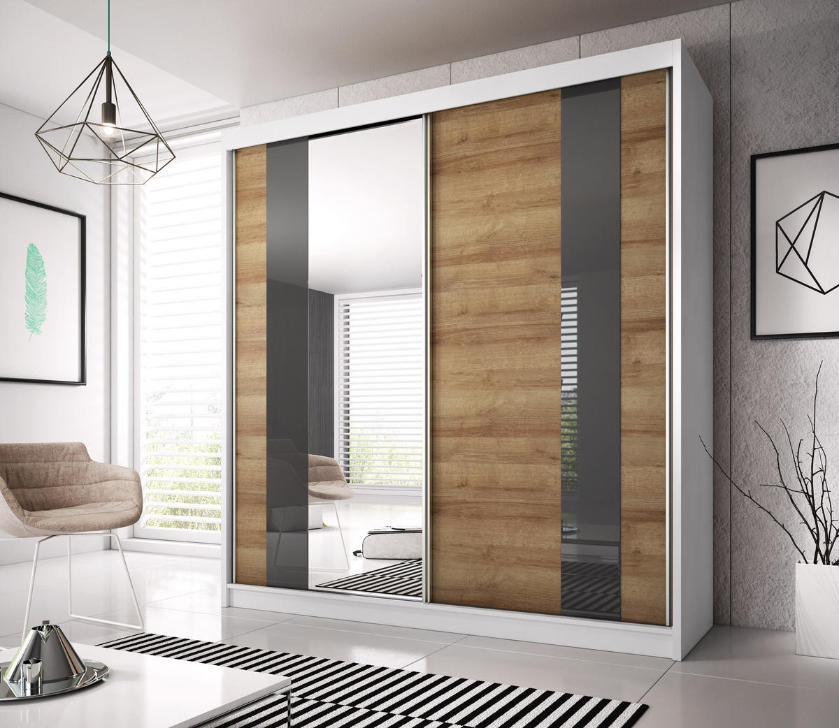 SCHIEBETÜRENSCHRANK - Schrank BEN 39 Weiß - Weiß, Holzwerkstoff (183/218/61cm) - Möblo