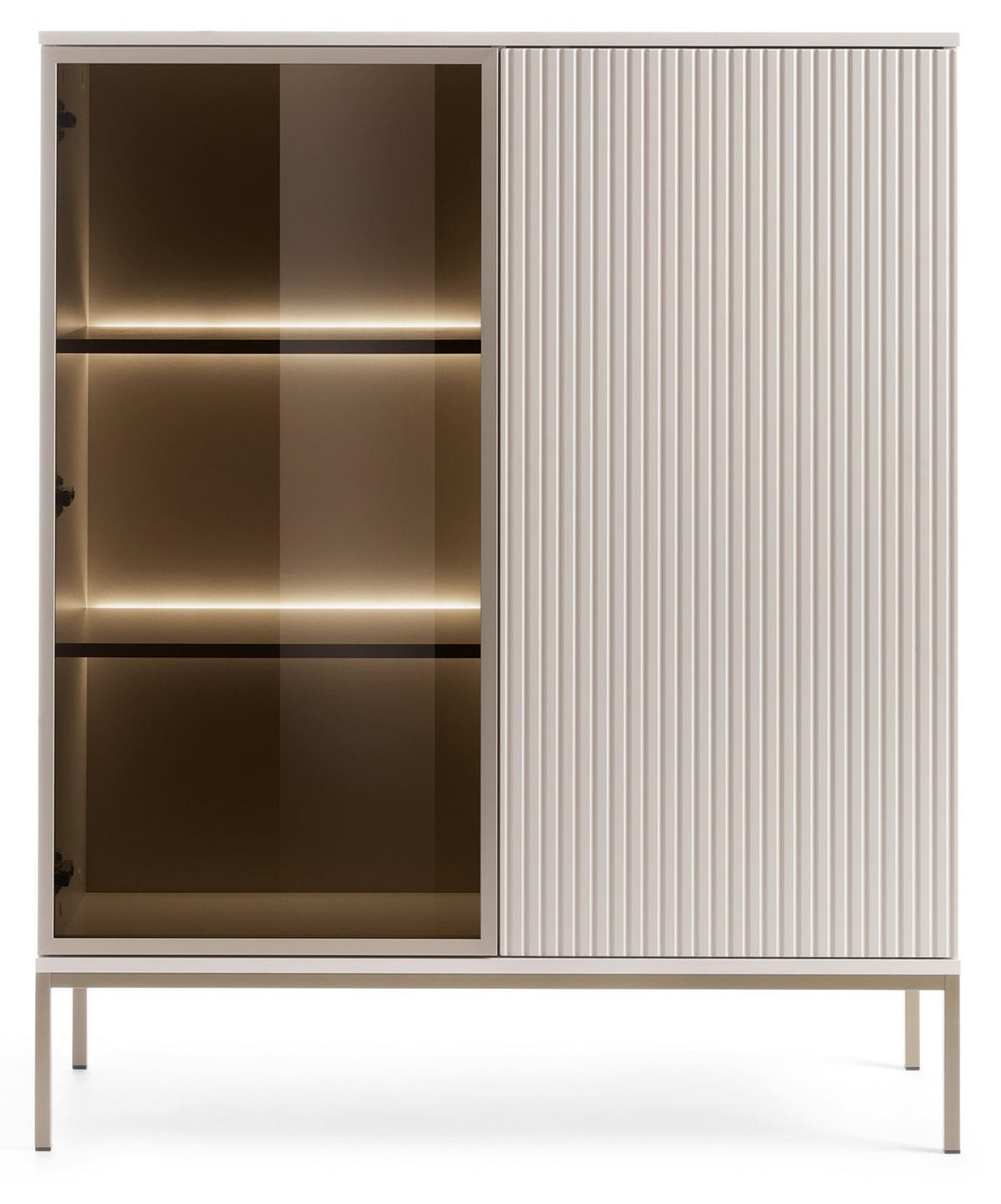 VITRINENSCHRANK 100 cm Haller, Led, Lamellen, Kaschmir - Beige, Holz (104/126/39cm) - Emporius