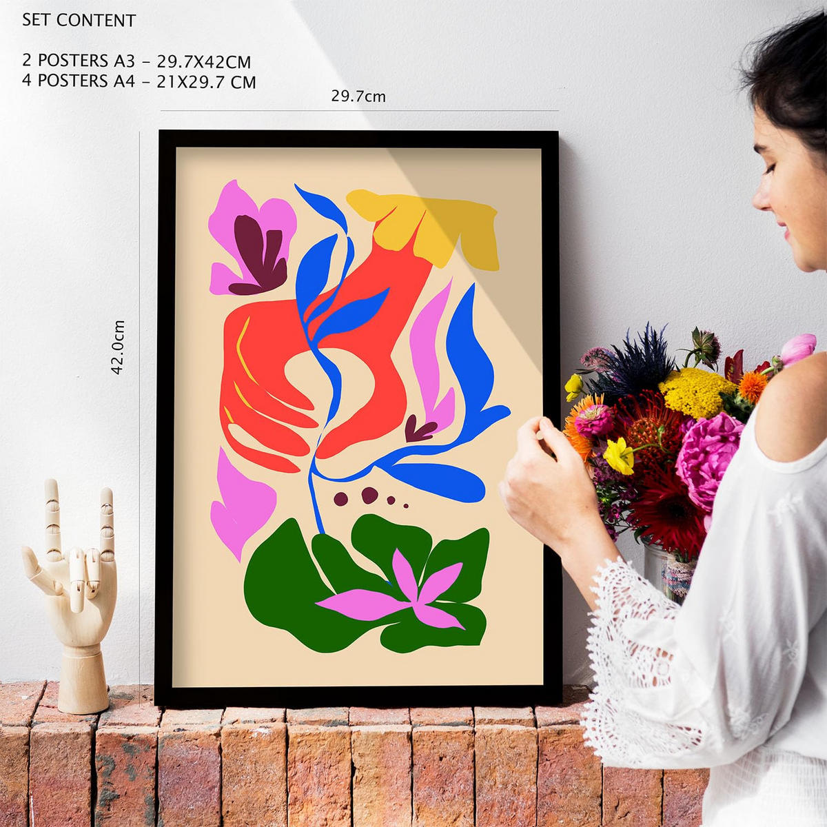 POSTER Set Mit 6 Malerisch 2 In Blume Zusammenfassung Ästhetische Dekorative Gemälde Für Ihr Wohnzimmer Schlafzimmer Zuhause A3 & A4 Schwarzer Rahmen - Schwarz, Papier (29/3cm) - Nacnic