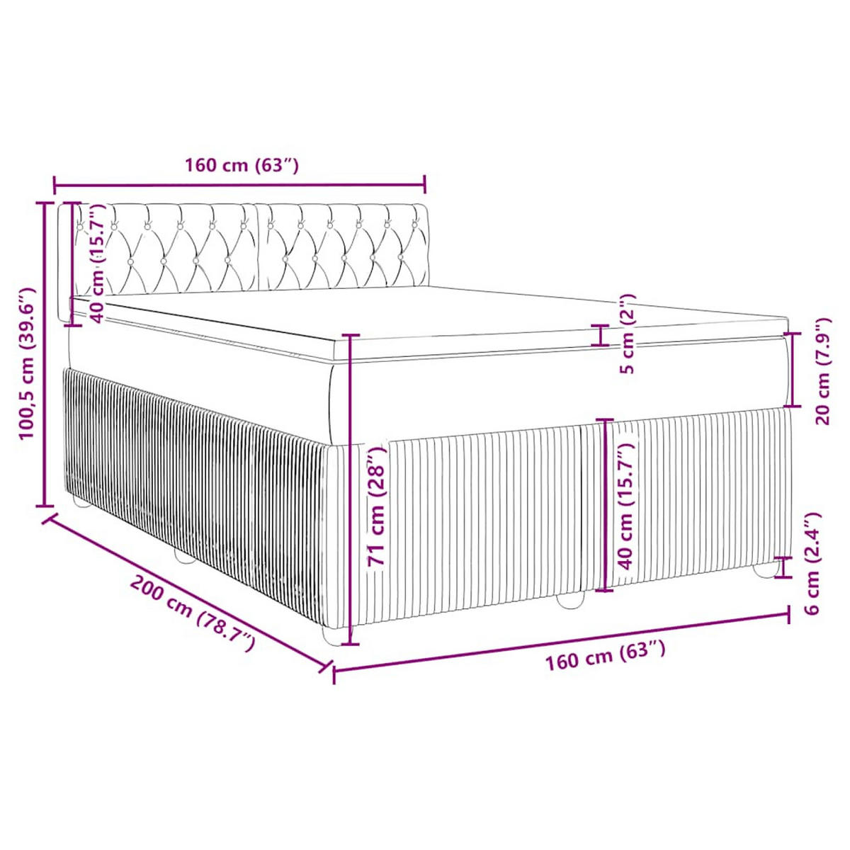 BOXSPRINGBETT 160/200 Cm Grau Gewebe - Grau, Textil (160/200cm) - vidaXL