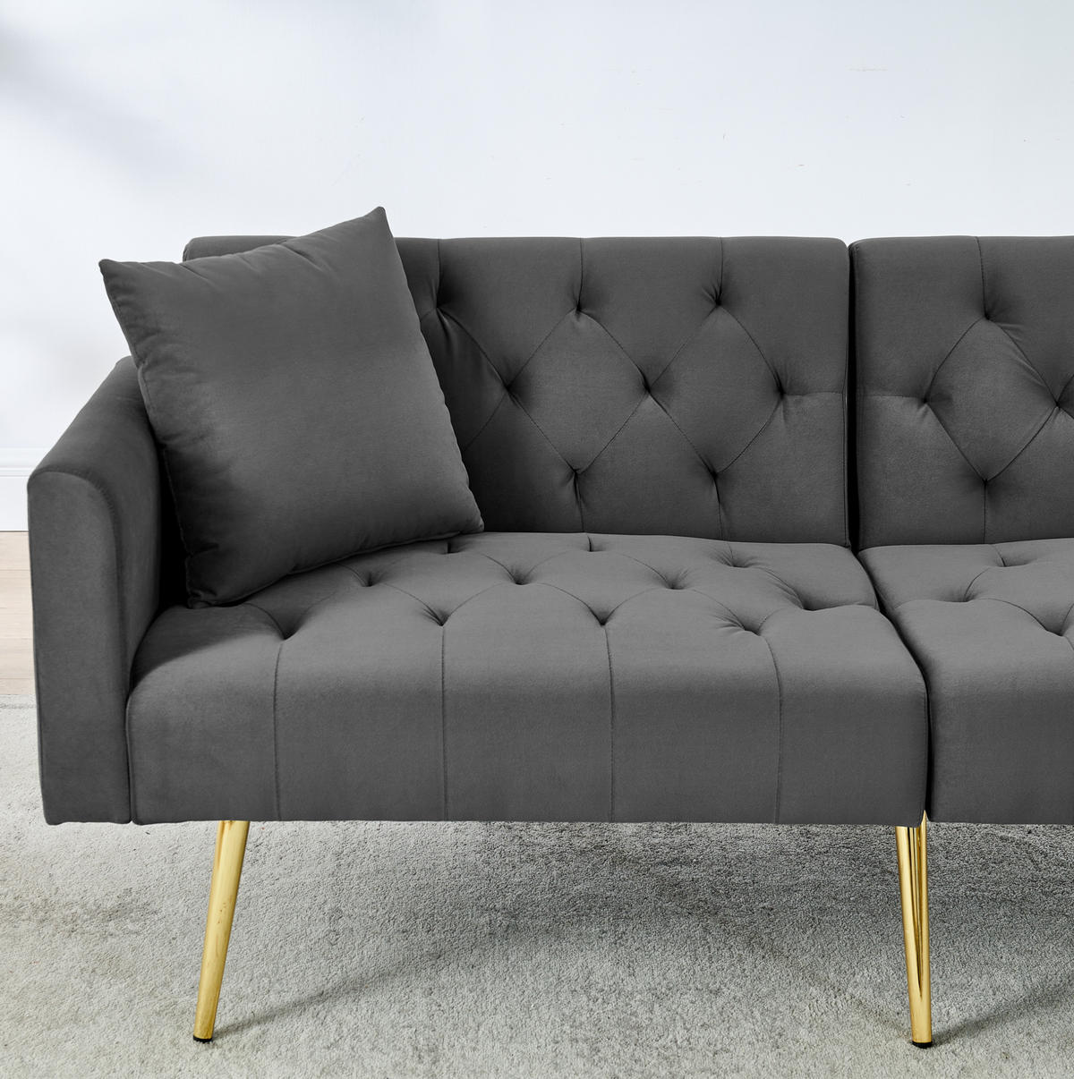 SOFA 2-Sitzer mit verstellbarer Rückenlehne Grau Samt - Grau, Holzwerkstoff (177/74/80cm) - Meubliv