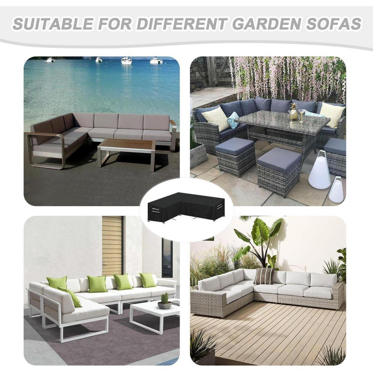 SCHUTZHÜLLE für Loungemöbel L-Form 180 x 240 x 90 cm - Schwarz, Kunststoff (1/1/1cm)