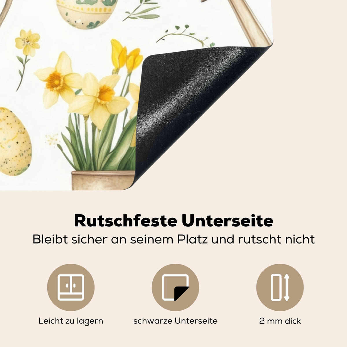 HERDABDECKPLATTE Gießkanne - Blumen - Eier Ceranfeldabdeckung 85x52 cm - Weiß, Kunststoff (85/52/0.2cm) - MuchoWow