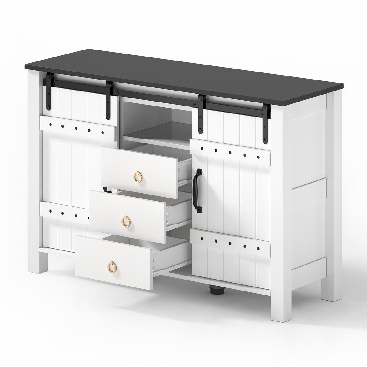 SIDEBOARD 120/40/80 cm Weiß aus MDF mit Schiebetüren - Weiß, Holzwerkstoff (120/80/40cm) - OKWISH