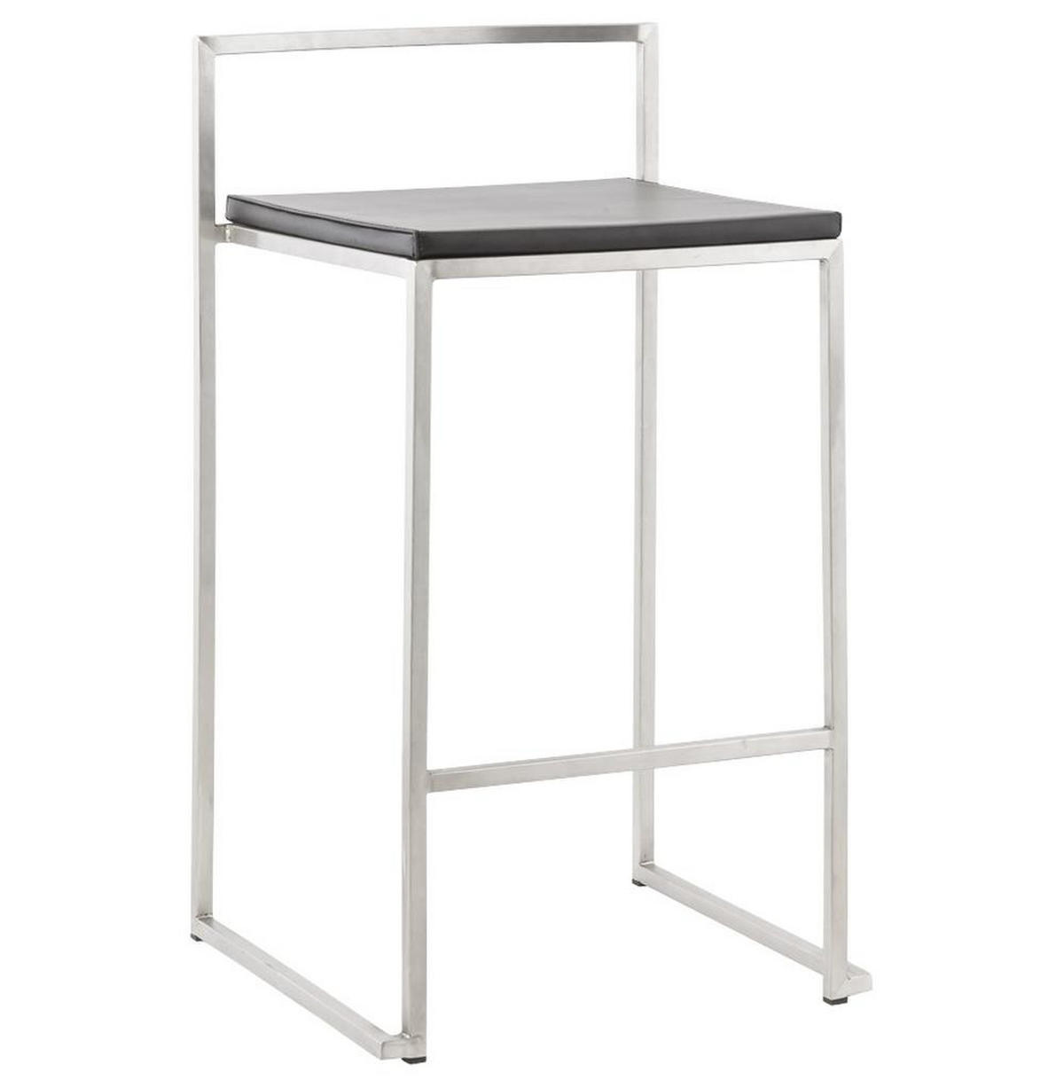 BARHOCKER Kunstleder Stahlrahmen Sitzhöhe 65cm Industrial LEXARIX MINI, Schwarz 44x41x76,5 cm - Silberfarben/Schwarz, Kunststoff/Textil (43/77/41cm) - KADIMA DESIGN