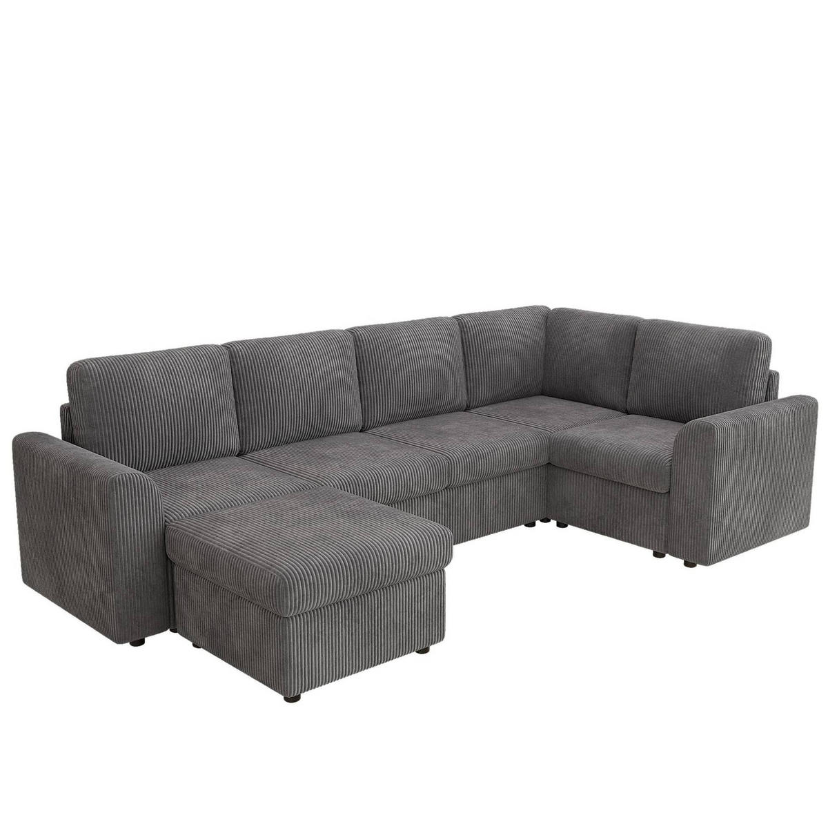 ECKSOFA 282/153/85 cm grau aus Cord mit Schlaffunktion und Hocker - Grau, Textil (153/282cm) - OKWISH