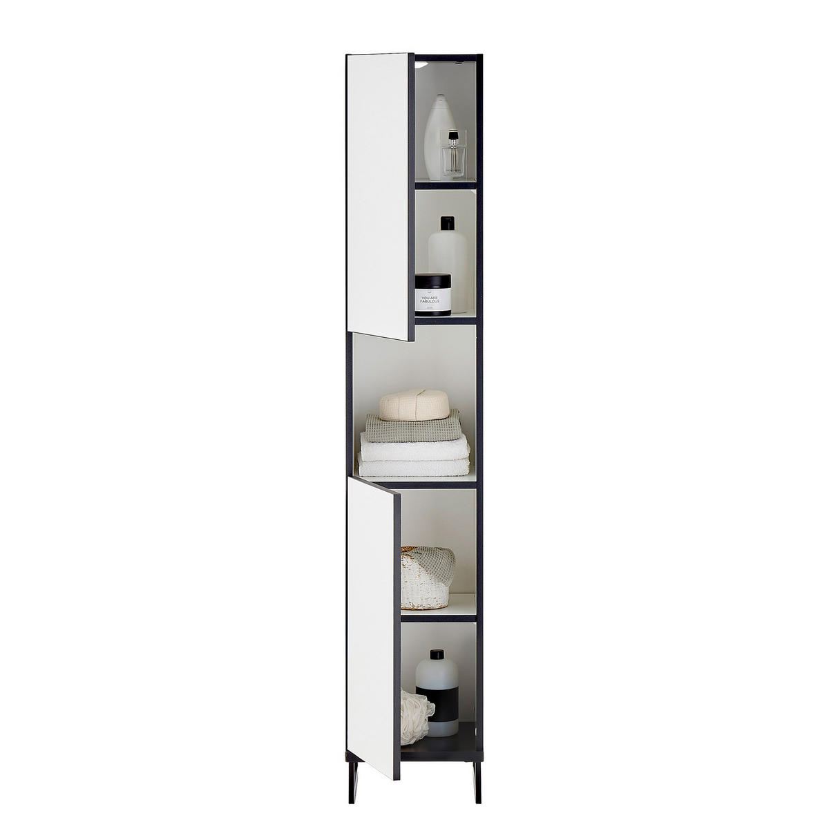 HOCHSCHRANK - Spanplatte - Schwarz/Weiß, Holzwerkstoff/Metall (30/162/31cm) - home24