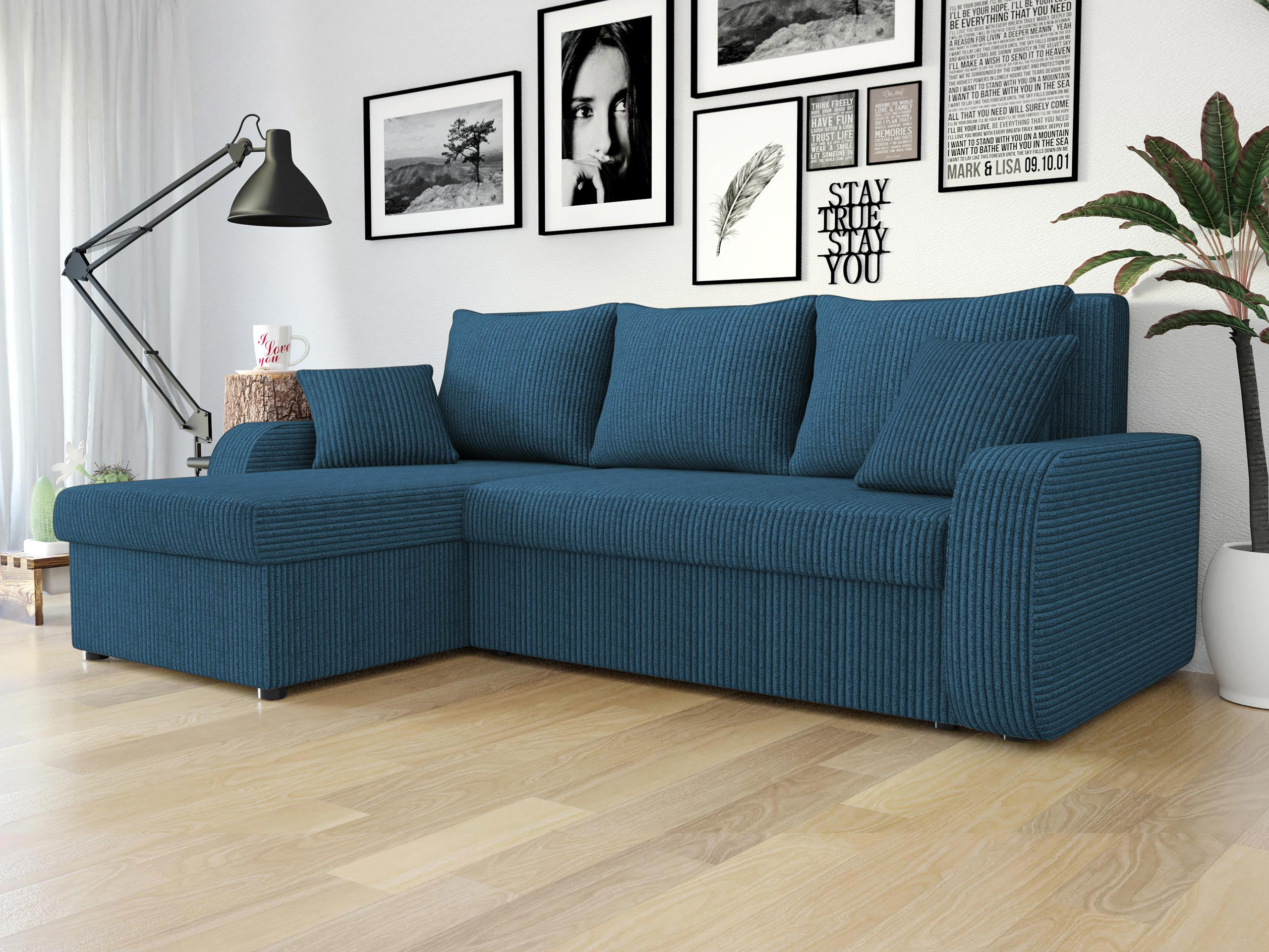 ECKSOFA Kris Cord - Schwarz/Dunkelblau, Holz/Kunststoff (238/147cm) - MIRJAN24
