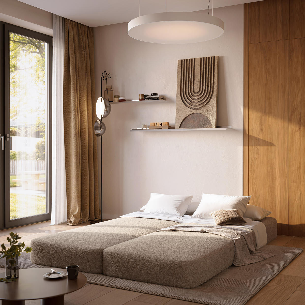 ECKSOFA SABI modulares Boneless Sofa mit Schlaffunktion Beige Boucle-Stoff - Beige, Textil (200/120cm) - MASSENO