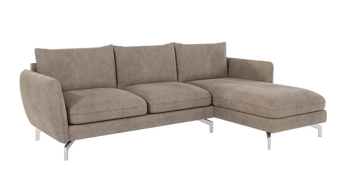 ECKSOFA Elou Dunkelbeige Microfaser - Chromfarben/Beige, Holz/Textil (261/167cm) - S-Style Möbel