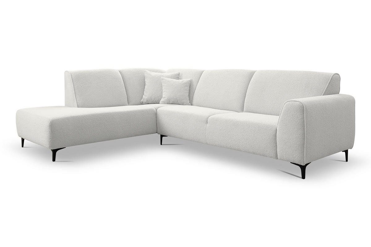 ECKSOFA Mula in L-Form, Coach Farbe: Weiß, Bouclé-Stoff, Ottomane Links - Weiß, Textil (210/274cm) - VENASI MÖBEL