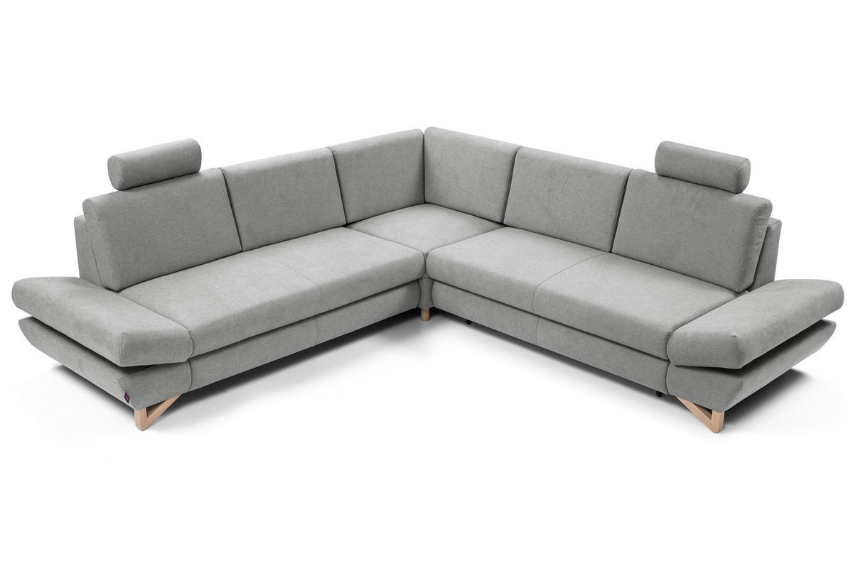 ECKSOFA CASA III L-S Grau Plüsch-Stoff mit Schlaffunktion - Grau, Holz (272/272cm) - MASSENO