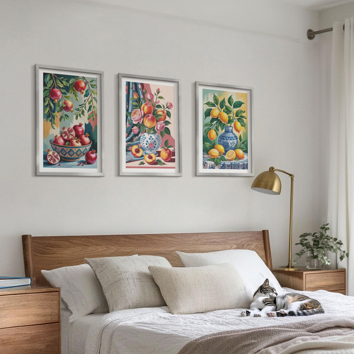 BILDER SET 3er Set - 40x60 cm Silberner Rahmen - Blumen und Früchte in Vasen - Silberfarben, Kunststoff (40/60cm) - TULUP