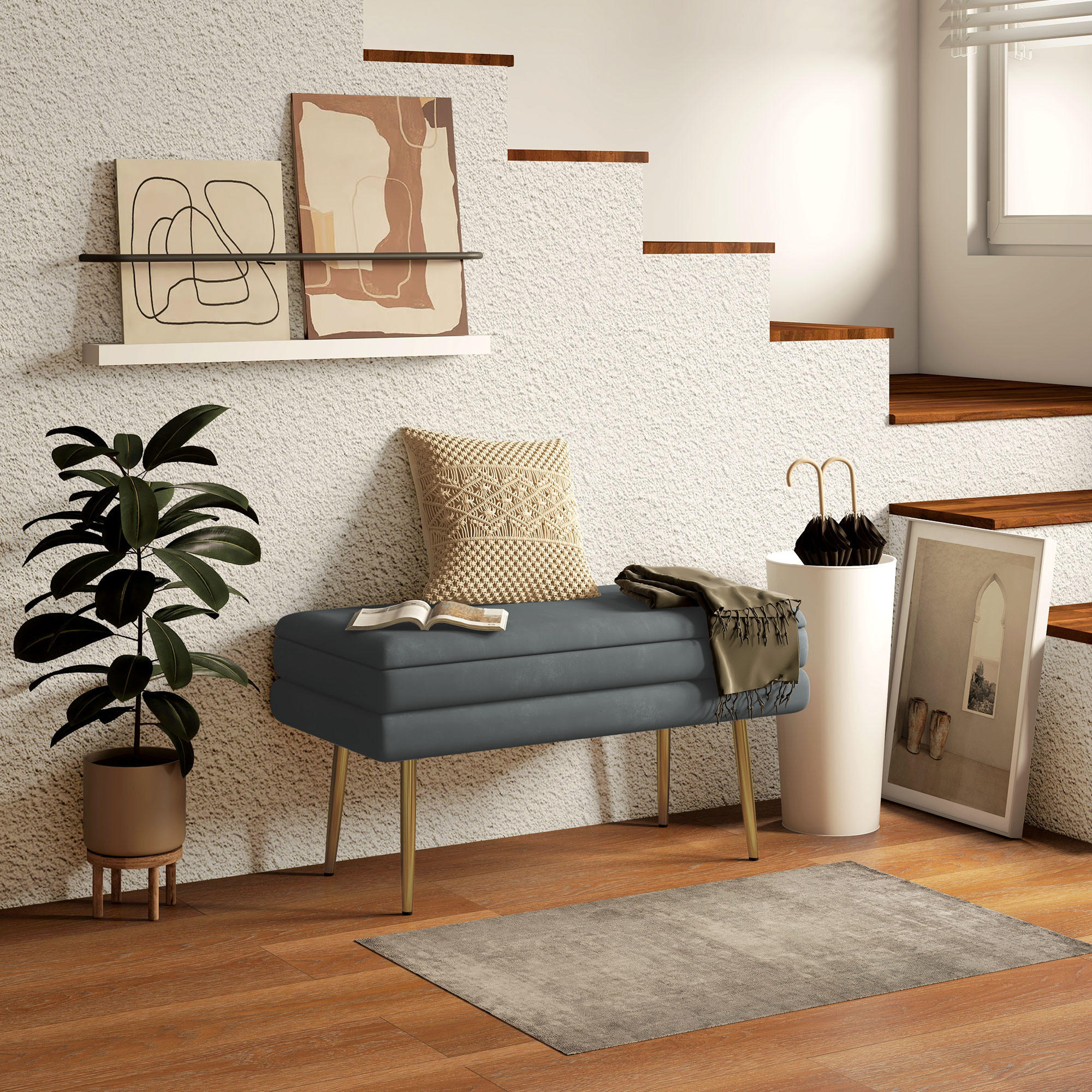 SITZBANK mit Stauraum, Grau - Dunkelgrau, Kunststoff (37.5/43/79.5cm) - HOMCOM