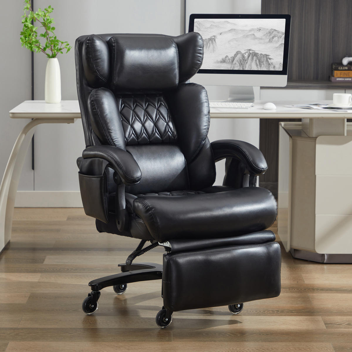CHEFSESSEL DE-40955 mit Massage- und Heizfunktion neigbar bis 150° Schwarz - Schwarz, Metall (88/112.5/70cm) - ComfortXL