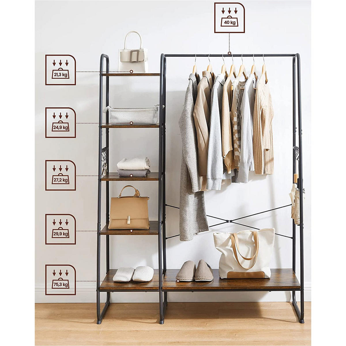 KLEIDERSTÄNDER - Braun, Holzwerkstoff (120/160/45cm) - Hansiro