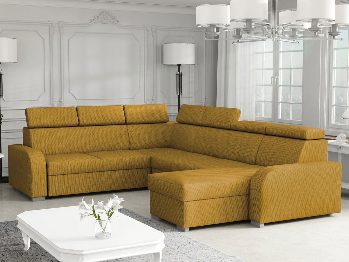WOHNLANDSCHAFT Oslo 2rR2pLC - Gelb/Silberfarben, Holz/Kunststoff (315/85/250cm) - MIRJAN24