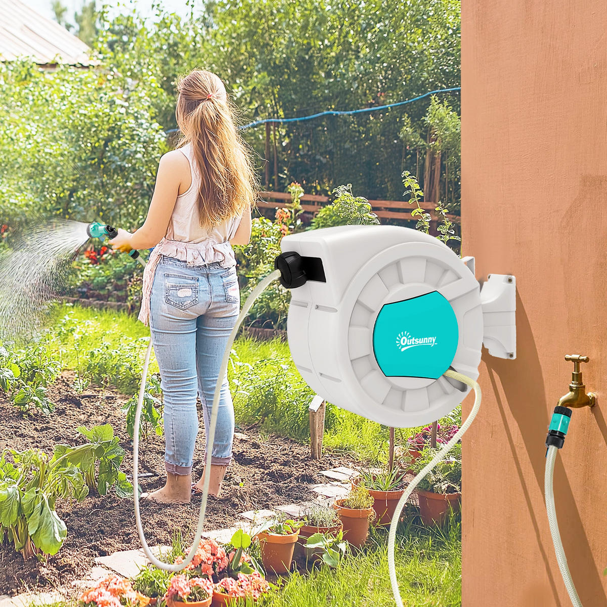 SCHLAUCHAUFROLLER DE-13783 automatisch mit 27 m Schlauch Hellgrau - Hellgrau, Kunststoff (20/42/55cm) - ComfortXL