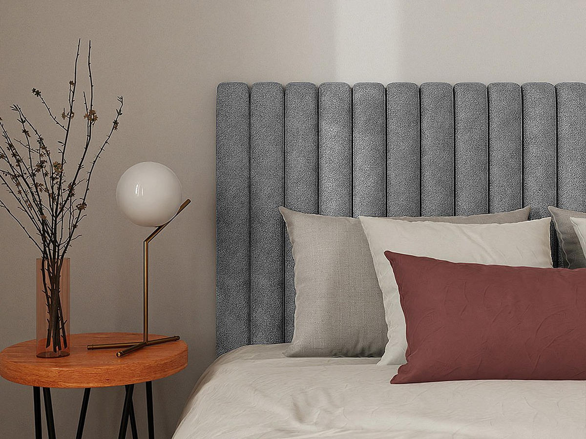 BETTKOPFTEIL mit vertikalen Ziernähten - Stoff - 170 cm - Grau - SARAH - Grau, Textil (170/120/10cm) - Vente-Unique