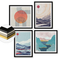 WANDBILDER 4er-Set - 50x50 cm & 40x60 cm Schwarzer Rahmen - Japanische Berglandschaften - Schwarz, Kunststoff (50/50cm) - ArtPrintCave