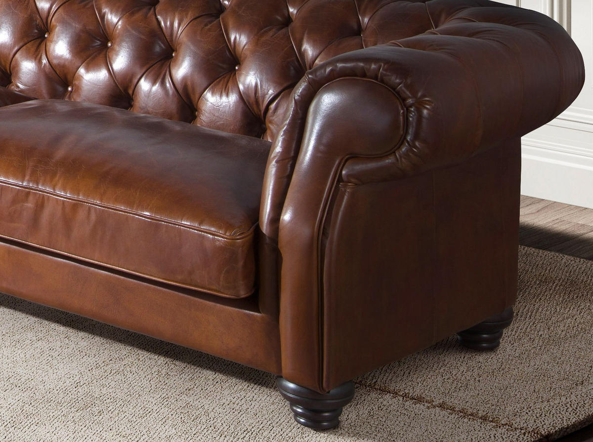 CHESTERFIELD-SOFA 3-Sitzer Chester-Sofa in cognacbraunem Leder 226/101/70 cm - Braun, Leder/Holz (226/70/101cm) - ANGEL CERDA