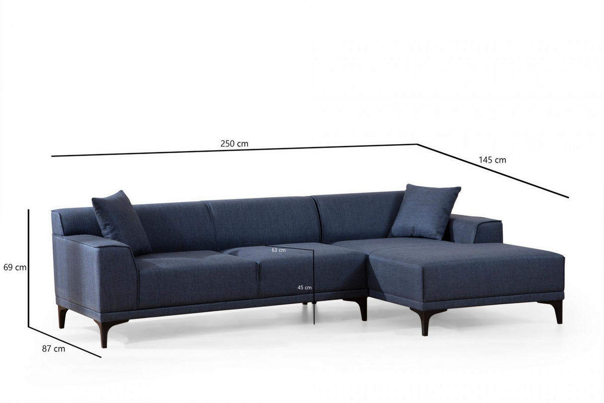 ECKSOFA modern inklusive Zierkissen - Blau/Schwarz, Holz/Kunststoff (145/250cm) - myHomelando