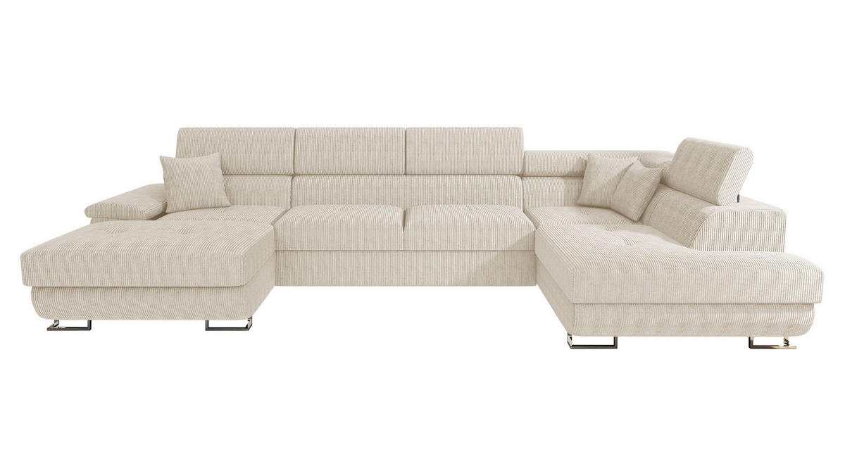 WOHNLANDSCHAFT Cotere Bis Cord, Seite: Rechts - Beige, Holz (345/91/202cm) - MIRJAN24