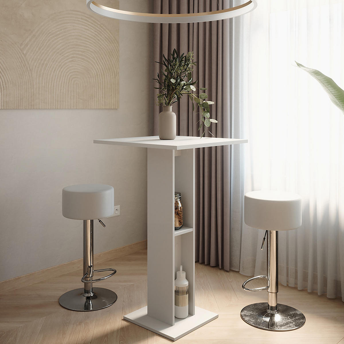 STOJACÍ BAROVÝ STŮL SE ŽIDLEMI Repose Bílá - bílá, kompozitní dřevo (65/65/106cm) - Vicco