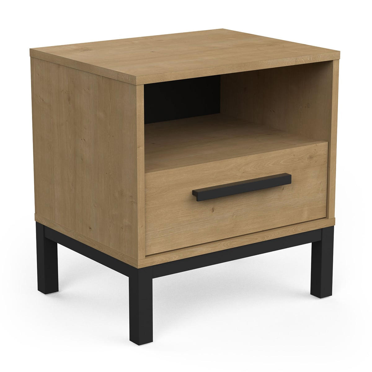 NACHTTISCH mit 1 Schublade und 1 Nische, Dekor Eiche und Mattschwarz Craft - L44,6 cm - Beige, Holz (35.6/47.4/44.6cm) - Demeyere