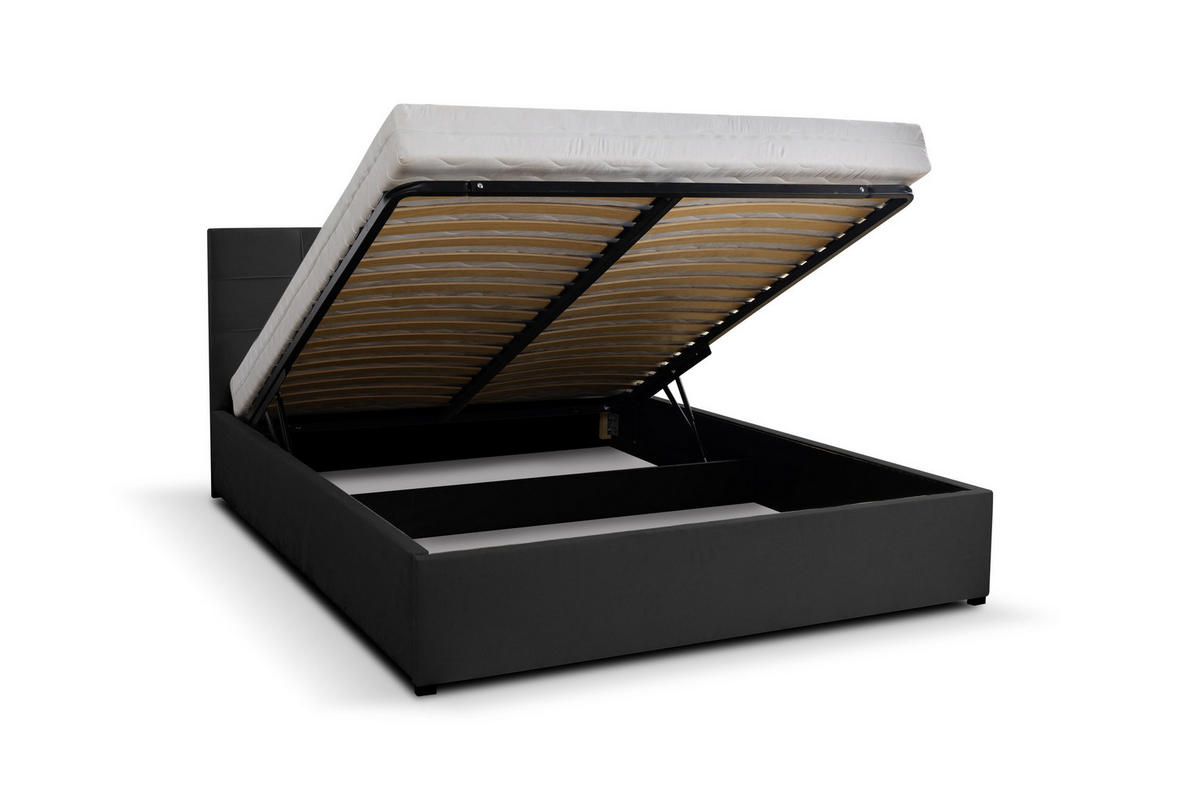 POLSTERBETT JESSA mit Kopfteil, 180 x200 cm, Doppelbett mit Bettkasten und Lattenrost aus Velourstoff, Velourstoff, Frabe: Schwarz - Schwarz, Holz/Kunststoff (180/200cm) - VENASI MÖBEL