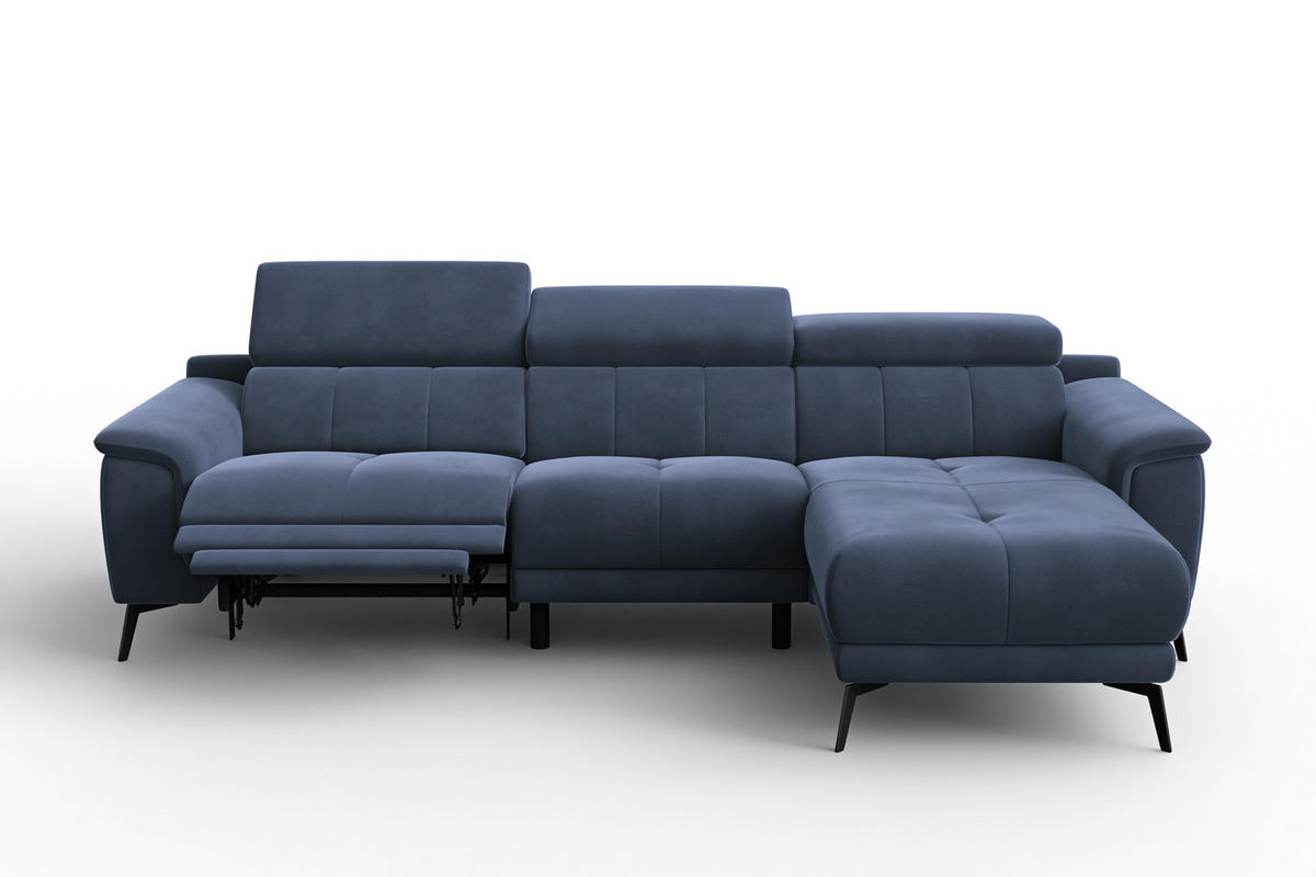 ECKSOFA FIERO 4-Sitzer RECHTS, Marineblauer Veloursstoff - Blau/Schwarz, Holz/Textil (288/170cm) - Courtois Laville
