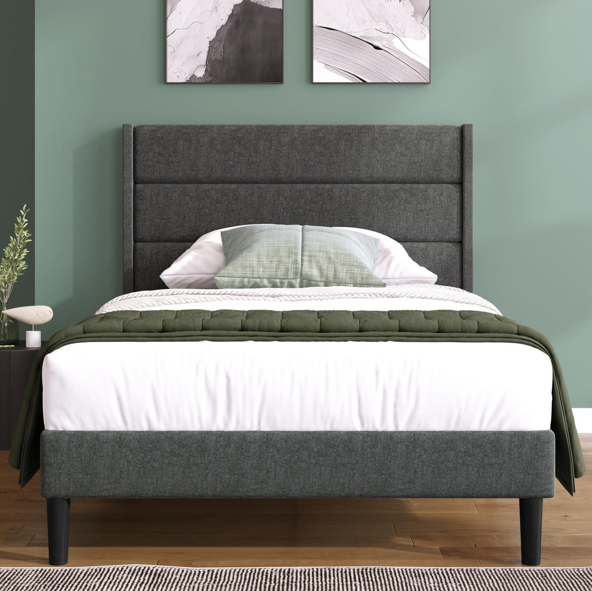 POLSTERBETT mit Matratze 90x200 cm Leinen Dunkelgrau - Dunkelgrau, Metall (90/200cm) - Meubliv