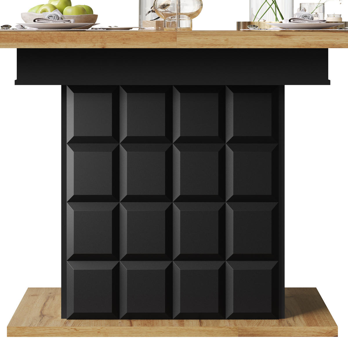 JÍDELNÍ stůl 110-140/80/75 cm černá/přírodní z MDF a kovu s rozkládáním a úložným prostorem - černá, kompozitní dřevo (110/80/75cm) - OKWISH