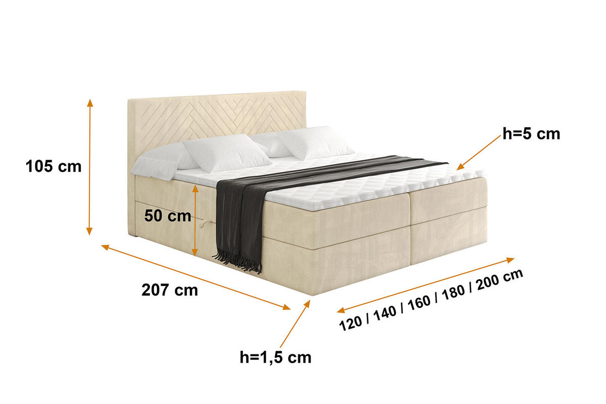 BOXBETT mit Matratze H3 und Lattenrost - VEXA - 120x200 - Beige Monolith - Beige, Holzwerkstoff/Kunststoff (120/200cm) - ALTDECOR
