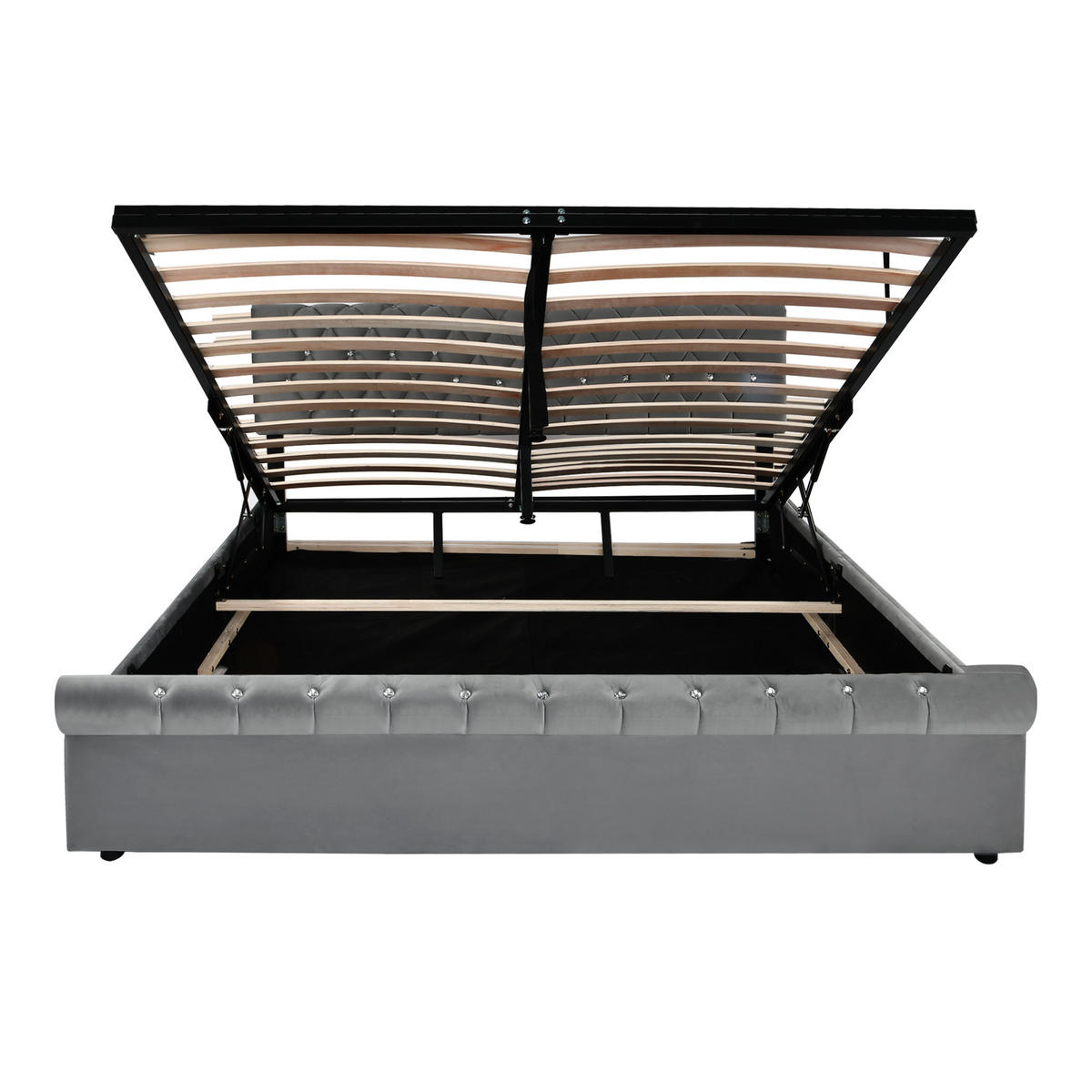 POLSTERBETT 180/200 cm grau mit höhenverstellbarem Kopfteil und Lattenrost - Grau, Textil (180/200cm) - OKWISH