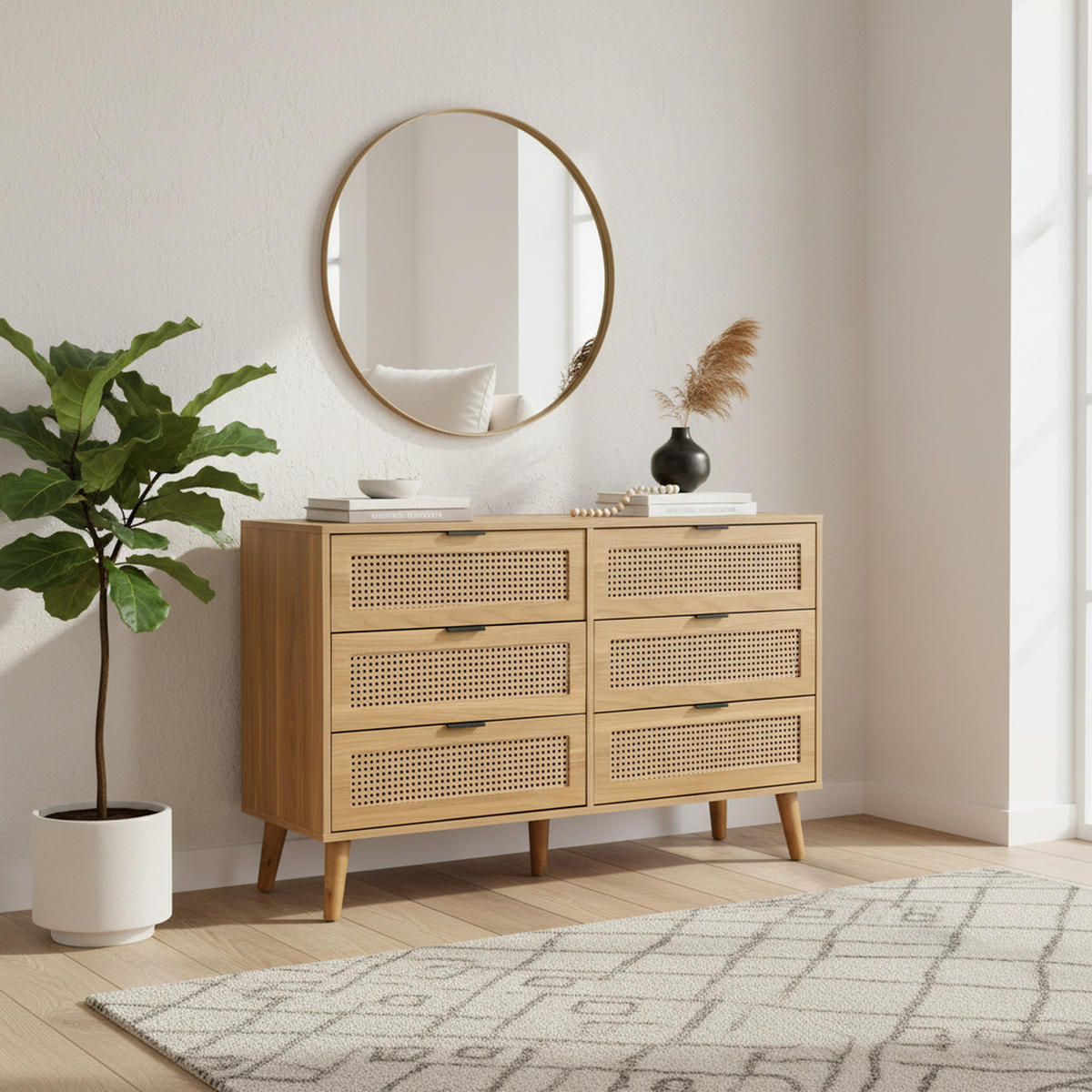 SIDEBOARD mit 6 Schubladen Sideboard aus Holz mit Metallgriffen, Retro-Design, für Schlafzimmer & Büro Walnuss - Braun, Holzwerkstoff (120/76.5/40cm) - Urban Meuble