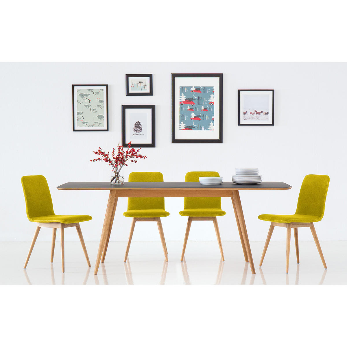 POLSTERSTUHL - Eiche massiv / Stoff, 2er-Set - Gelb, Textil (45/85/60cm) - home24