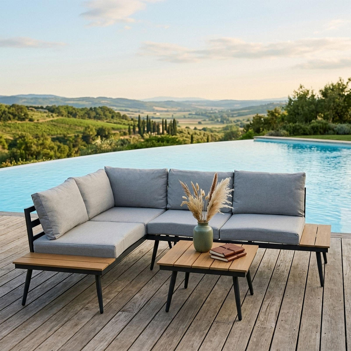 GARTENMÖBEL-SET PAROS - Braun/Grau, Metall - CARO-Möbel