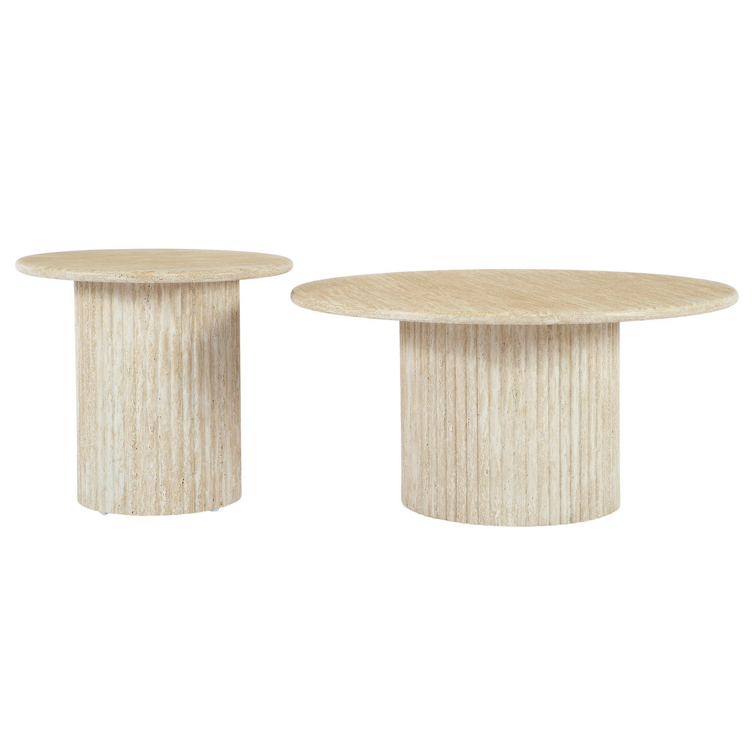COUCHTISCH - 2er-Set - Travertin Stein Dekor - Beige, Holzwerkstoff (80/80/40cm) - home24