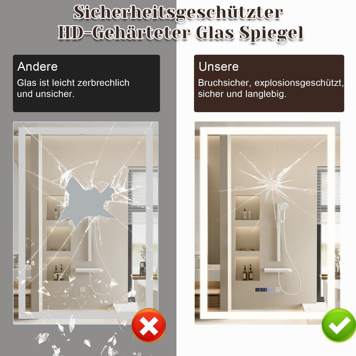 BADEZIMMERSPIEGEL Jena mit LED-Leuchte 50/70/3 cm - Weiß, Glas (70/3/50cm) - Nettlife