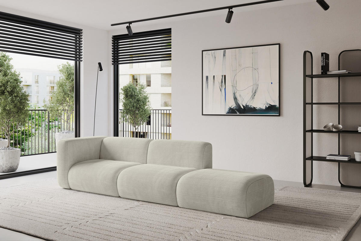 SOFA Ottomane Links MIRA-S3 296x89x70 Creme Cord - Ecru/Creme, Holzwerkstoff/Kunststoff (296/70/89cm) - ALTDECOR