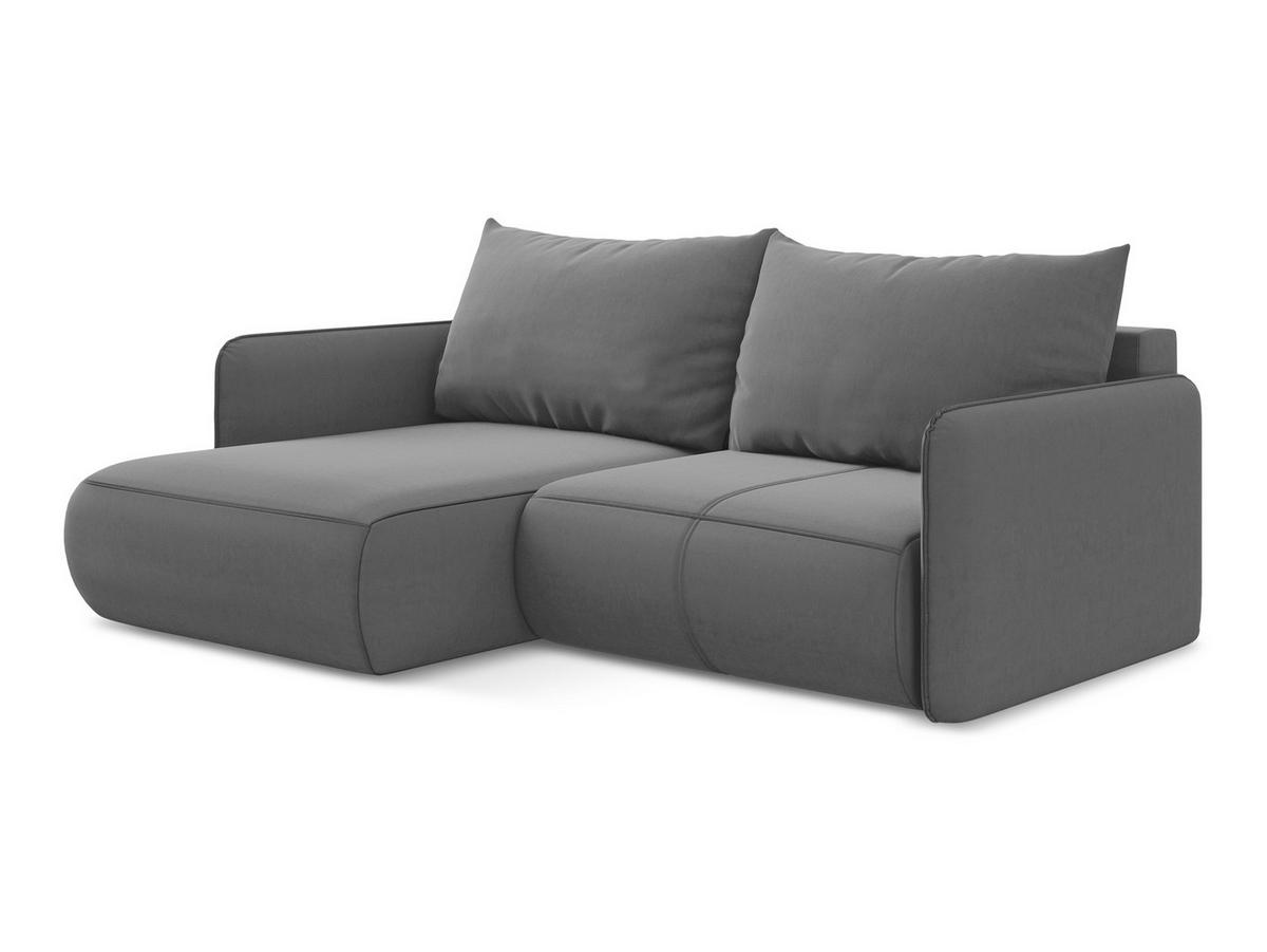 ECKSOFA mit Schlaffunktion Samt Stoff Grau - Schwarz/Grau, Kunststoff/Textil (148/207cm) - Makamii