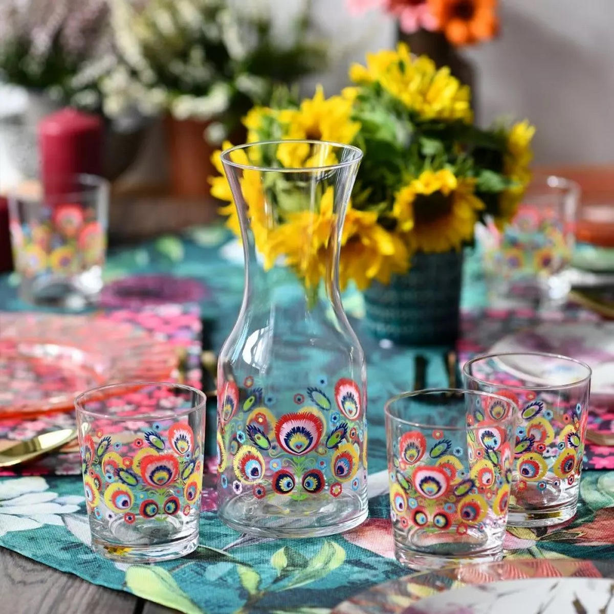 WASSERKARAFFE, 1 Stk., 900 ml - Multicolor, Glas (0.9L) - Krosno Glass