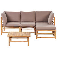 LOUNGE SET 4-Sitzer Bambusholz hellbraun 3-teilig Auflagen taupe Cerreto - Taupe, Holz - Beliani