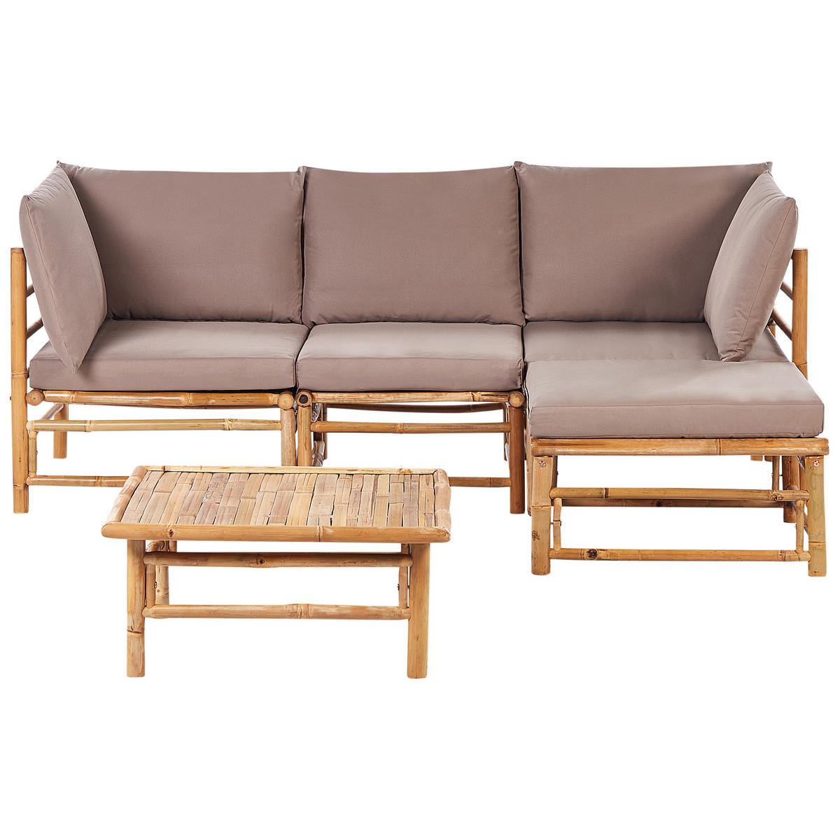 LOUNGE SET 4-Sitzer Bambusholz hellbraun 3-teilig Auflagen taupe Cerreto - Taupe, Holz - Beliani