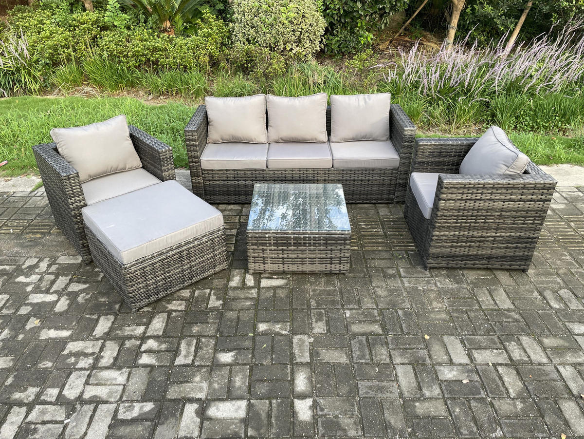 GARTENTISCHGRUPPE Polyrattan 6-Sitzer - Dunkelgrau, Metall - Fimous