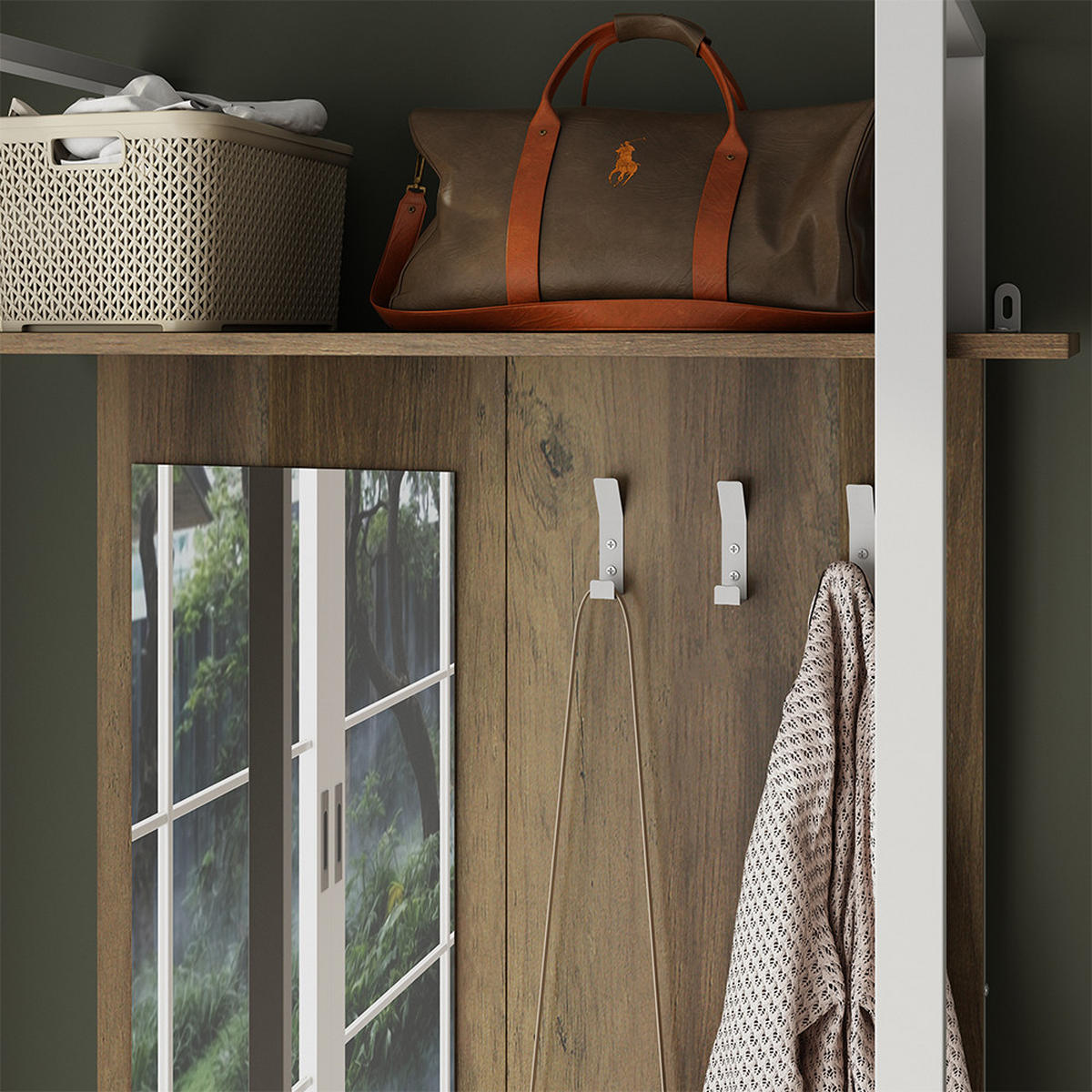 GARDEROBE Livi Weiß 90 x 215 cm mit Hacken und Spiegel - Weiß, Holzwerkstoff (90/215/35cm) - Vicco