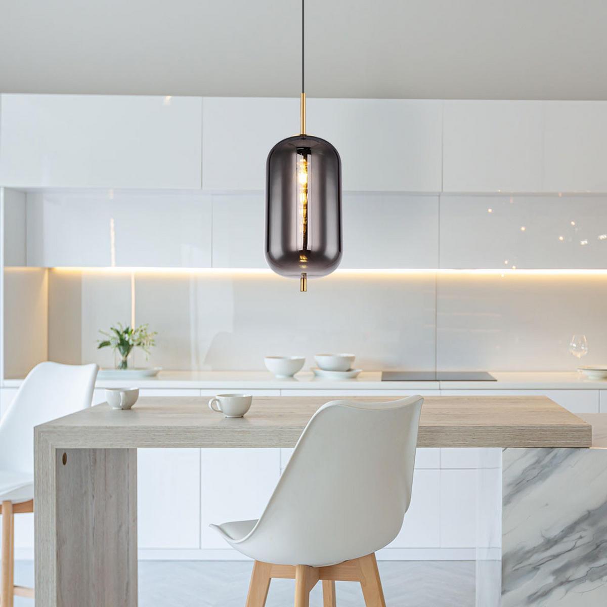 HÄNGELEUCHTE Metall Rauchglas Grau Matt - Grau, Glas (22/22/120cm) - Globo Lighting