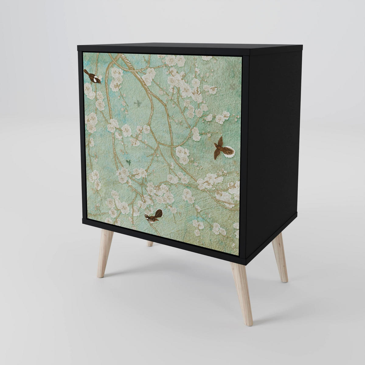 SIDEBOARD BLOOMING CHARM, Schwarz, 57,5x42x67,5 cm, Schwarze Metall-Rahmenfüße - Multicolor/Schwarz, Holzwerkstoff/Metall (57.5/67.5/42cm) - SpaceRebels