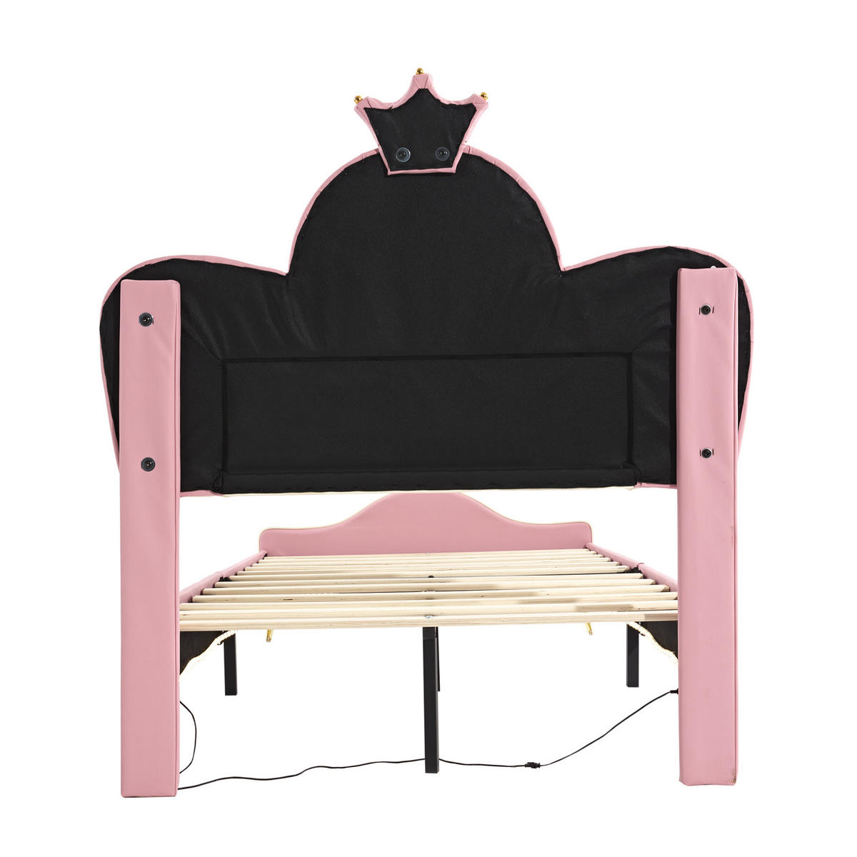 KINDERBETT aus PU 90x200 cm Rosa-Weiß mit LED-Beleuchtung und gepolstertem Kopfteil - Weiß, Kunststoff (90/200cm) - IVMEU